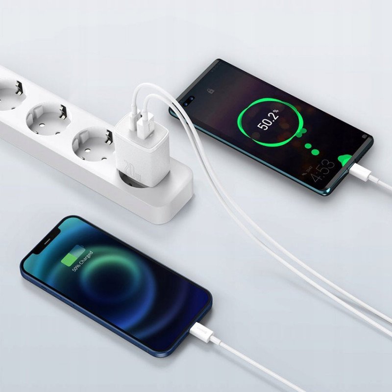 Baseus Compact Quick Charger C+U 20W White CCXJ-B02 зарядное устройство на 2 порта USB+Type-C c быстрой зарядкой QC3.0 и PD