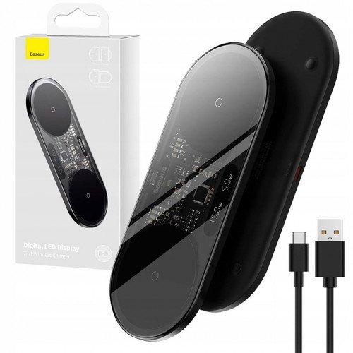 Baseus Digital LED Display Wireless Charger 20W Black - беспроводное зарядное устройство для смартфонов и гаджетов