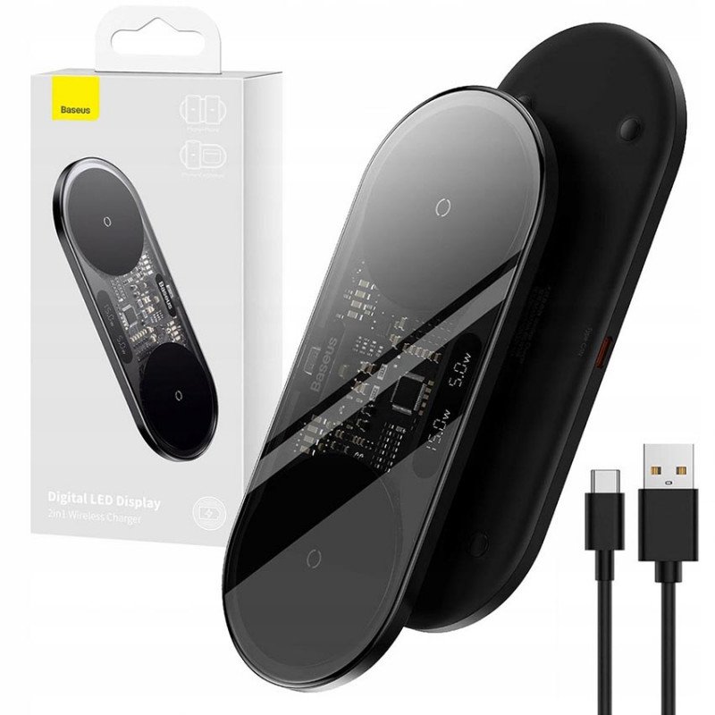 Беспроводное зарядное устройство Baseus Digital LED Display Wireless Charger 20W Black