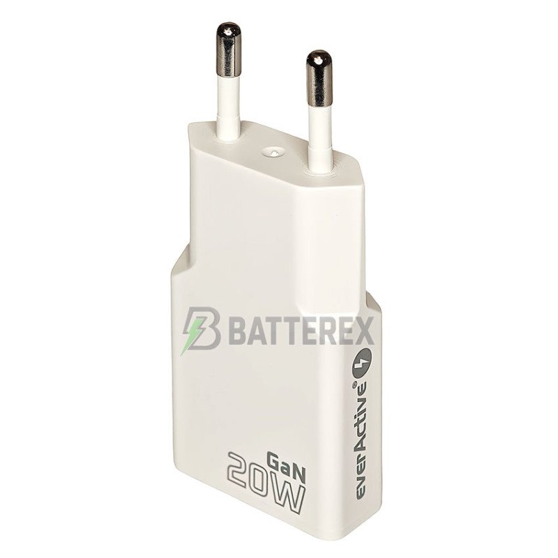 Сетевое USB зарядное устройство Everactive SC-340Q GaN Super Slim Charger 20W, ультра-тонкий корпус 15мм, 2 порта USB+Type-C c быстрой зарядкой QC3.0 и PD