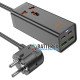 Мережевий адаптер - подовжувач HOCO AC10A Barry PD65W GaN Black на 1 універсальну розетку, 2 порти USB та 2 порти Type-C із мережевим кабелем 1.5 м