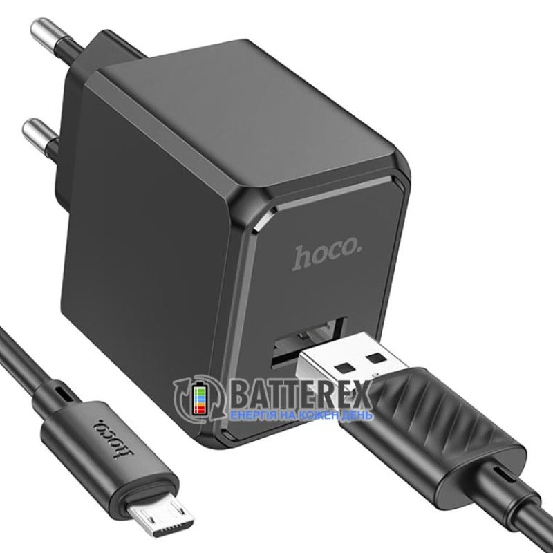 Сетевой USB блок питания HOCO CS11A 5V 2.1A 10.5W + кабель microUSB 1м, подходит для зарядных устройств, телефонов, гаджетов