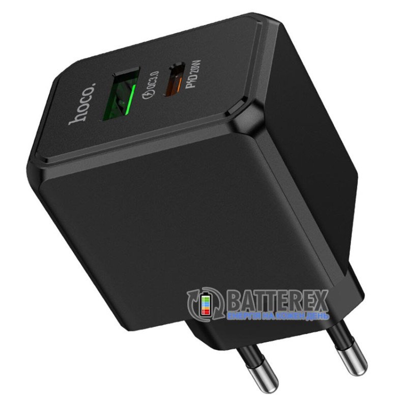 Мережевий USB зарядний пристрій HOCO CS14A PD20W+QC3.0 20W Black на 2 порти USB+Type-C із швидкою зарядкою QC3.0 та PD
