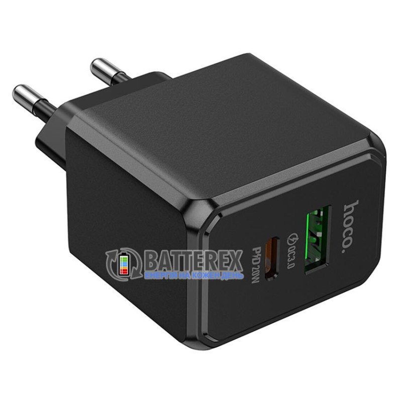 Мережевий USB зарядний пристрій HOCO CS14A PD20W+QC3.0 20W Black на 2 порти USB+Type-C із швидкою зарядкою QC3.0 та PD