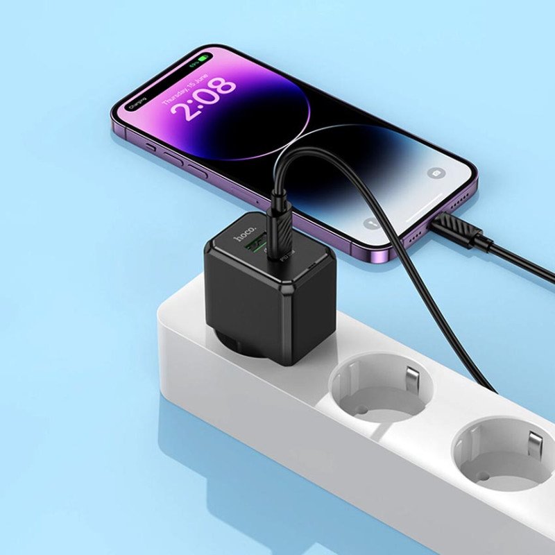 Мережевий USB зарядний пристрій HOCO CS14A PD20W+QC3.0 20W Black на 2 порти USB+Type-C із швидкою зарядкою QC3.0 та PD