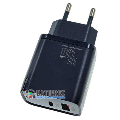 QOOVI B405 GaN Power Adapter C+U PD 45W Black - мережевий адаптер на 2 порти USB+Type-C із швидкою зарядкою QC3.0 та PD