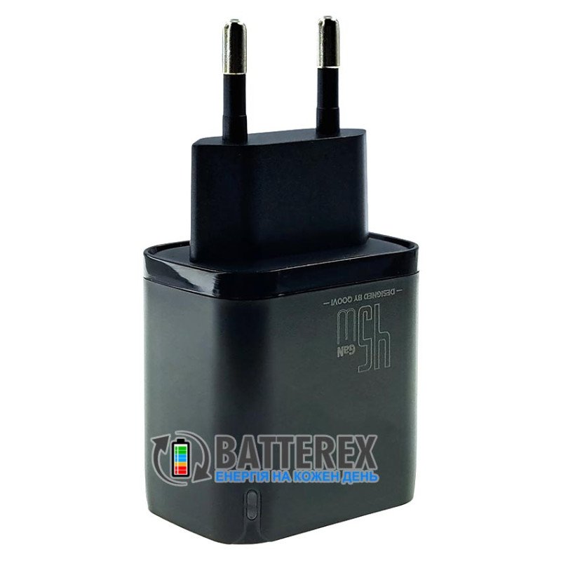 Сетевое USB зарядное устройство QOOVI B405 GaN Power Adapter C+U PD 45W Black на 2 порта USB+Type-C c быстрой зарядкой QC3.0 и PD