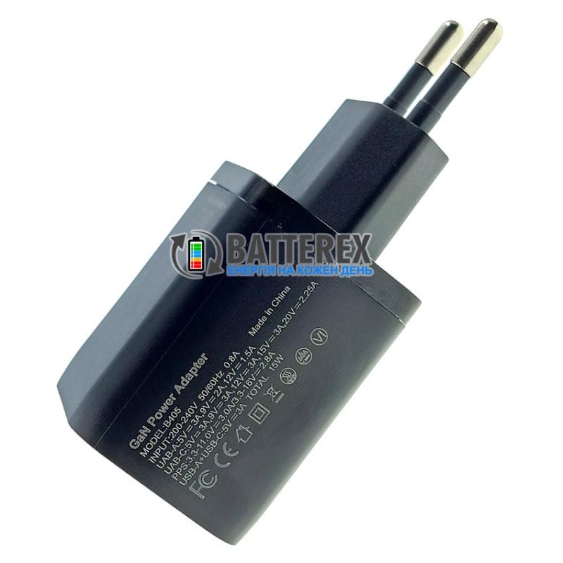 Сетевое USB зарядное устройство QOOVI B405 GaN Power Adapter C+U PD 45W Black на 2 порта USB+Type-C c быстрой зарядкой QC3.0 и PD
