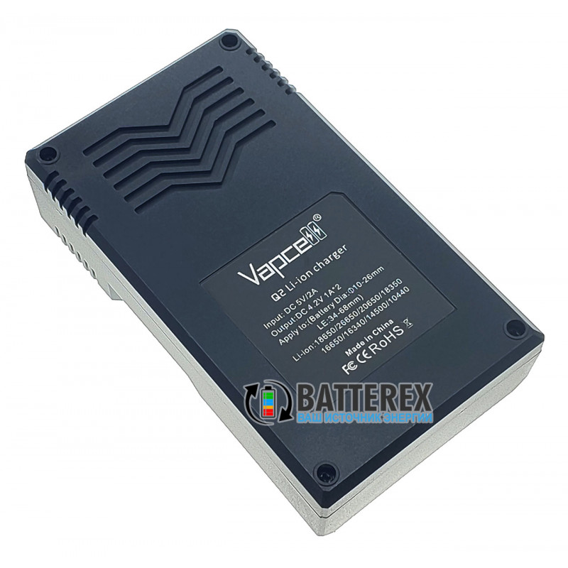 2-канальное зарядное устройство Vapcell Q2 для Li-ion аккумуляторов 18650, 21700, 26650, 14500, 16340