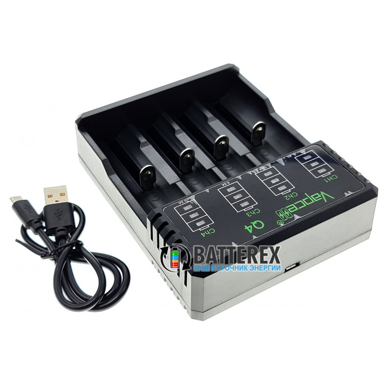 4-канальное зарядное устройство Vapcell Q4 для Li-ion аккумуляторов 18650, 21700, 26650, 14500, 16340