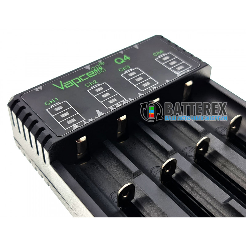 4-канальное зарядное устройство Vapcell Q4 для Li-ion аккумуляторов 18650, 21700, 26650, 14500, 16340