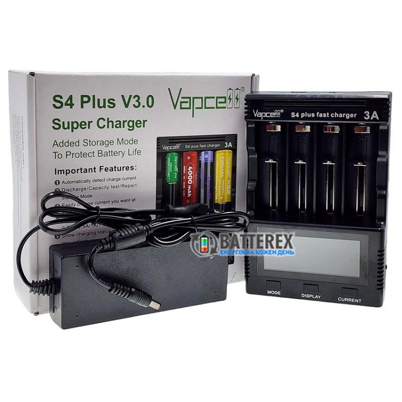Універсальний зарядний пристрій Vapcell S4 Plus v3.0 для аккумуляторов Li-ion
