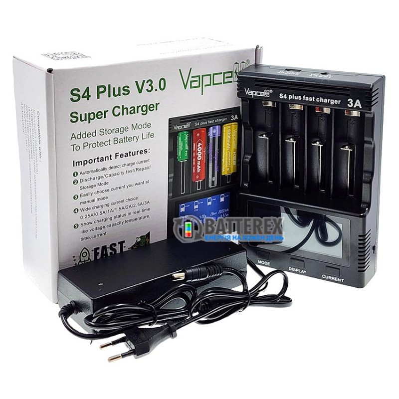 Універсальний зарядний пристрій Vapcell S4 Plus v3.0 для аккумуляторов Li-ion