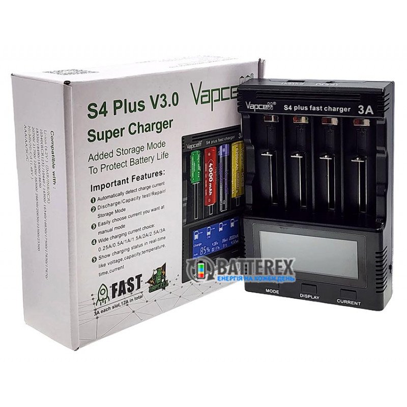 Універсальний зарядний пристрій Vapcell S4 Plus v3.0 для аккумуляторов Li-ion