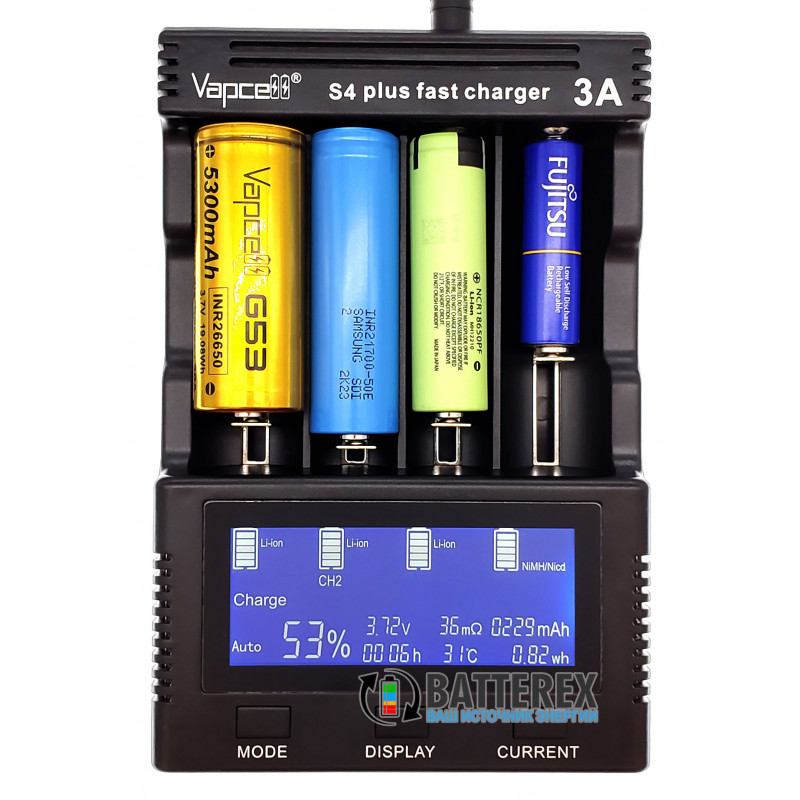 Універсальний зарядний пристрій Vapcell S4 Plus v3.0 для аккумуляторов Li-ion