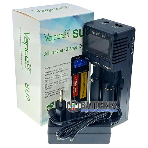 Vapcell SU2 - зарядное устройство на 2 канала для NiMH, Li-ion, LiFePO4, поддержка аккумуляторов AA/AAA Li-ion 1.5V, ток заряда от 50mA до 5A, повербанк
