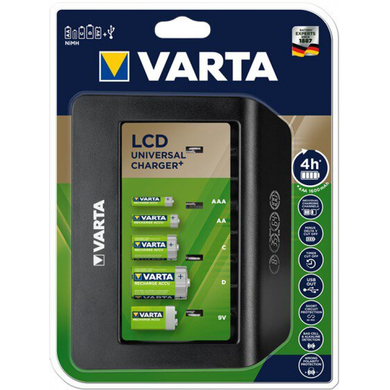 Універсальний автоматичний зарядний пристрій Varta LCD Universal Charger Plus 57688 для акумуляторів AA/AAA/C/D/Крона
