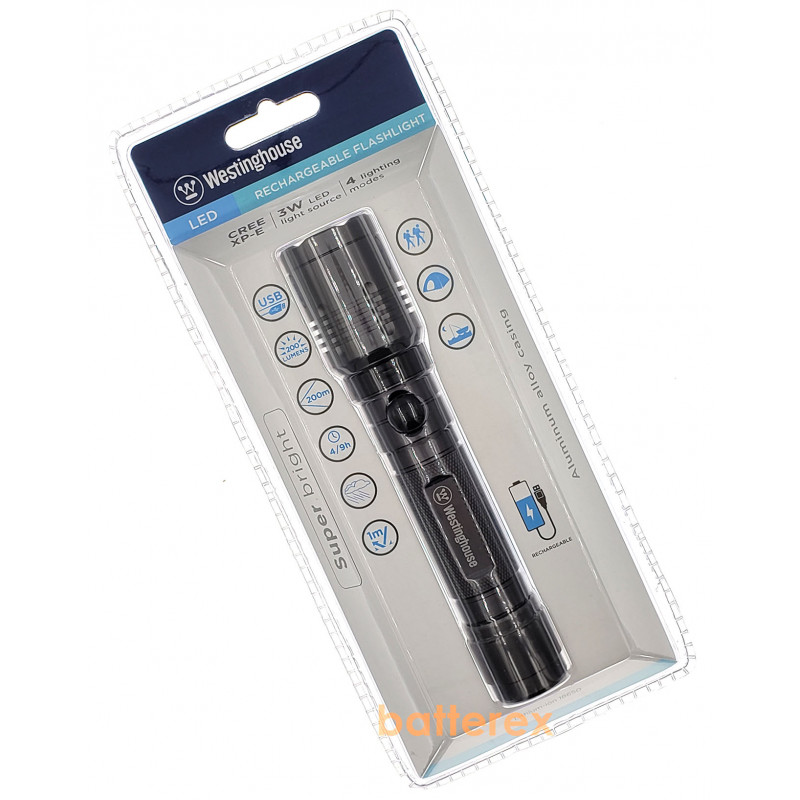 Фонарь алюминиевый водозащищённый Westinghouse WF1507-DB со встроенной USB-зарядкой + аккумулятор 18650 2200mah в комплекте