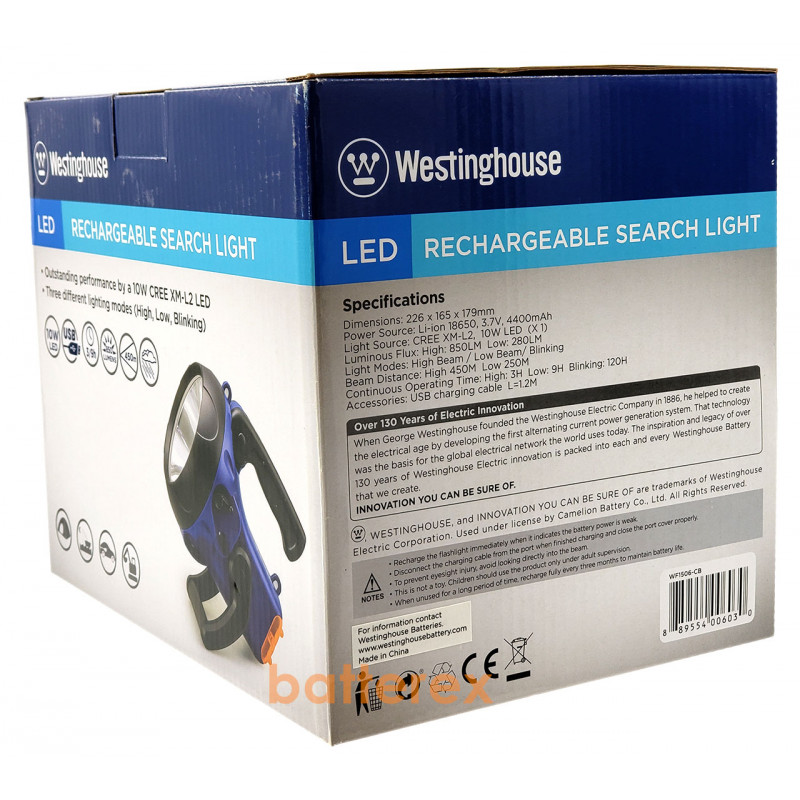 Фонарь Westinghouse WF1506 10W CREE XM-L2 850 люмен (3 режима, встроенная батарея 4400mah, зарядка от USB)