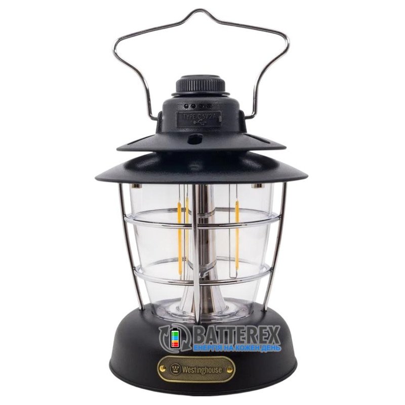 Кемпінговий ліхтар Westinghouse WF241 Black RETRO 400Lm 6W LED Filament Powerbank Type-C, колір чорний