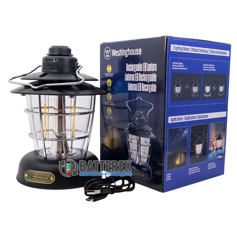 Кемпінговий ліхтар Westinghouse WF241 Black RETRO 400Lm 6W LED Filament Powerbank Type-C, колір чорний