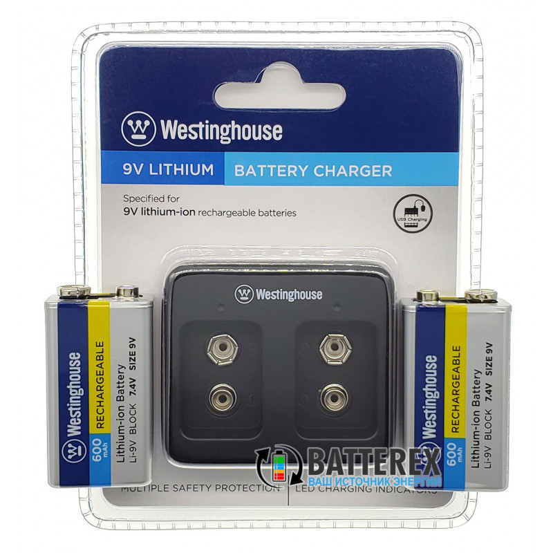 Зарядное устройство Westinghouse WBC-012-DB и 2 аккумулятора Крона Li-ion Westinghouse 9V 600 mah