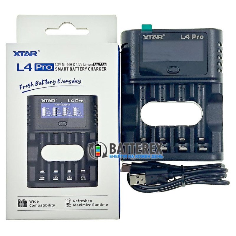 Зарядний пристрій XTAR L4 Pro для акумуляторів Li-ion 1.5V та NiMH 1.2V розмірів АА та AAA із розрядом та тренуванням