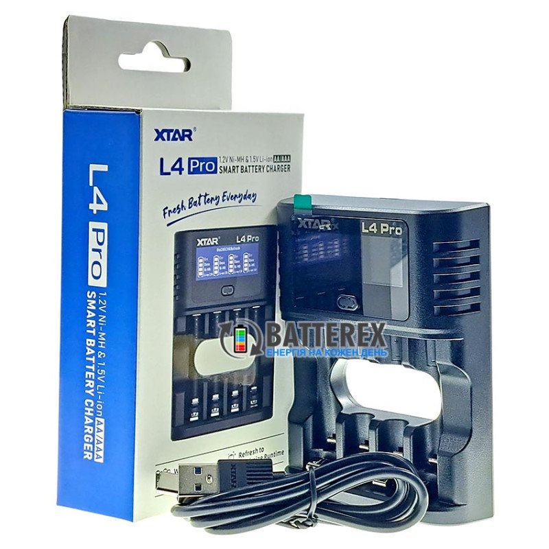 Зарядний пристрій XTAR L4 Pro для акумуляторів Li-ion 1.5V та NiMH 1.2V розмірів АА та AAA із розрядом та тренуванням
