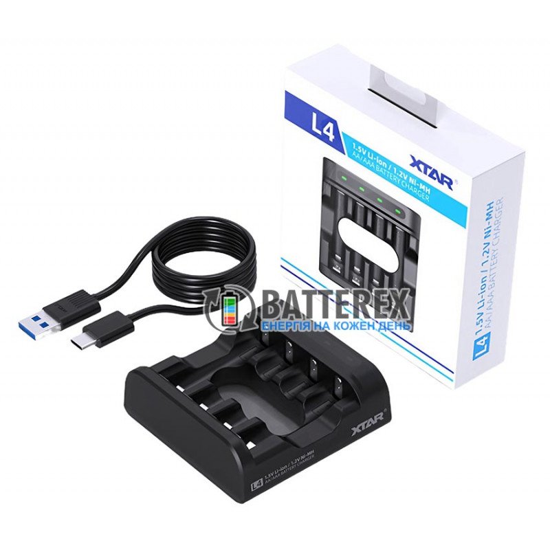 Зарядний пристрій XTAR L4 для акумуляторів Li-ion 1.5V та NiMH 1.2V розмірів АА та AAA
