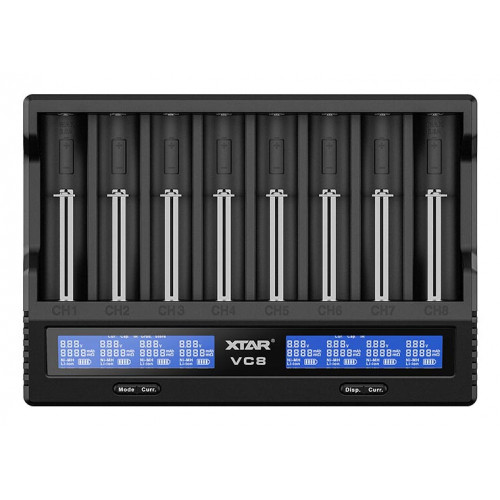 XTAR VC8 - 8-канальное зарядное устройство для Li-ion и NiMH аккумуляторов с выбором тока от 0,25 до 3А и разрядом. Оригинал, гарантия 12 месяцев