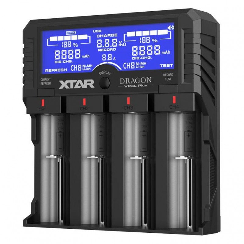 XTAR VP4L Plus Dragon - професійний зарядний пристрій Li-Ion/Ni-MH/Ni-Cd акумуляторів з тестером внутрішнього опору