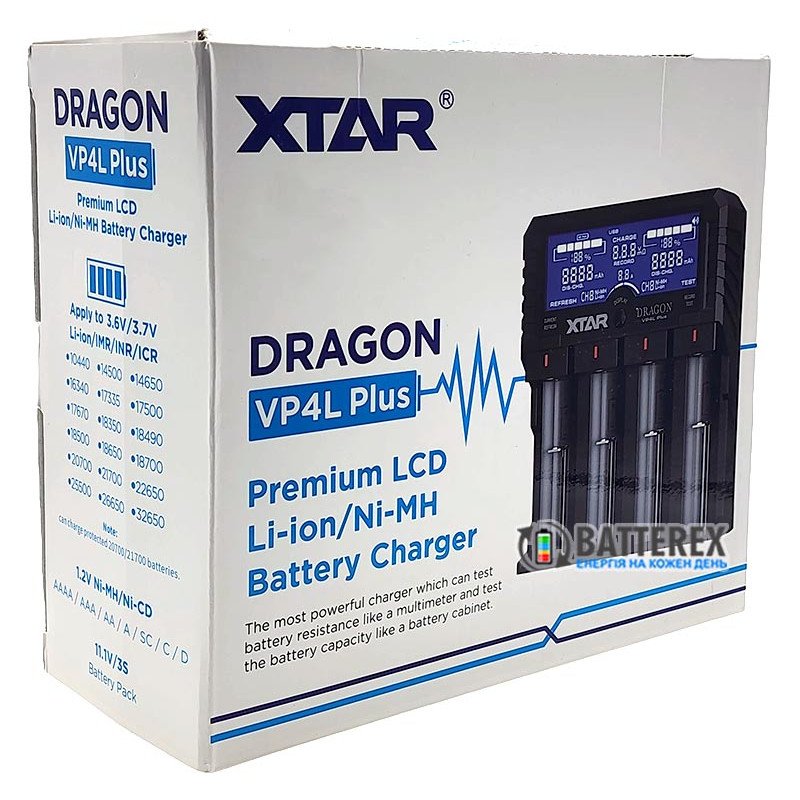 XTAR VP4L Plus Dragon - професійний зарядний пристрій Li-Ion/Ni-MH/Ni-Cd акумуляторів з тестером внутрішнього опору