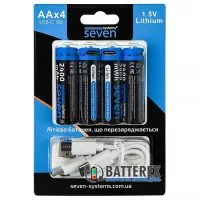 AA Li-ion Seven Systems 3600mWh 2400mah 1.5V із постійною напругою 1.5В та зарядкою від USB Type-C, упаковка 4 акумулятори та зарядний кабель в комплекті