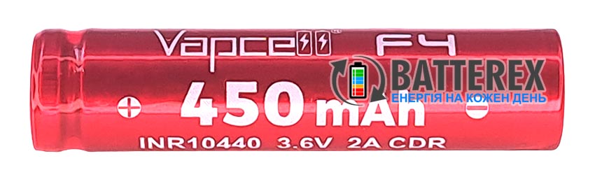 10440 AAA Li-ion Vapcell INR10440 F4 450mah 3.6V 2A