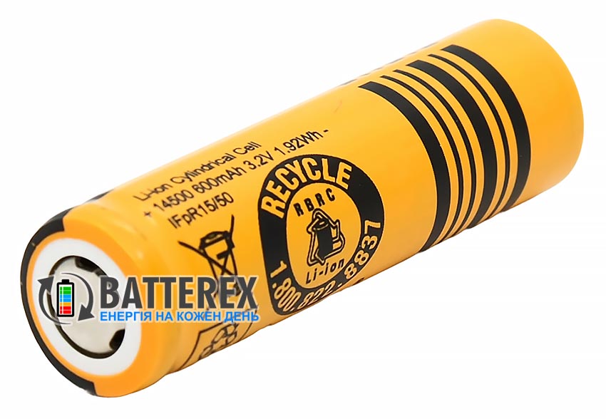 Акумулятор 14500 LiFePO4 HighPower IFR14500 600mah 3.2V 1.5A Flat Top без захисту із пласким плюсом