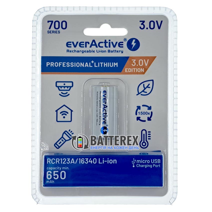 купити акумулятор 16340 CR123A 3.0V із зарядкою від micro-USB