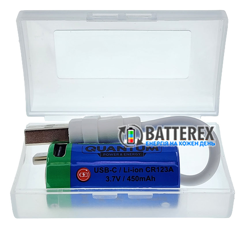 USB аккумулятор 16340 CR123A Li-ion Quantum 450mah