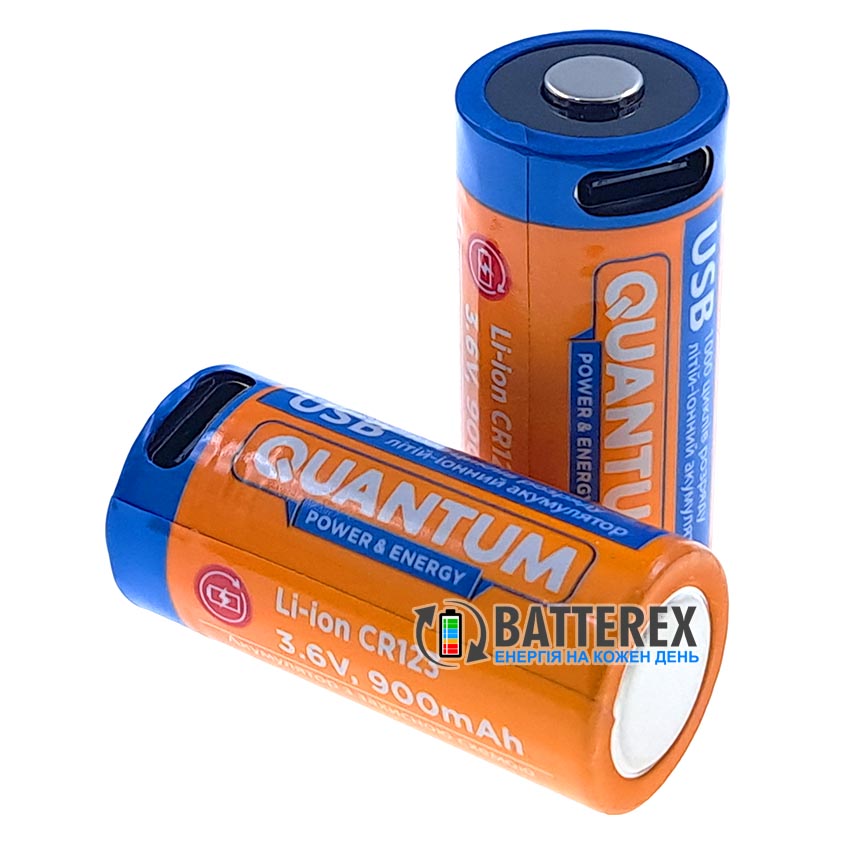 Акумулятор 16340 CR123A Quantum 900mah 3.6V Protected із зарядкою від USB Type-C