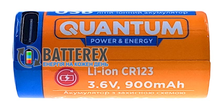 16340 CR123A Quantum 900mah 3.7V Protected USB Type-C