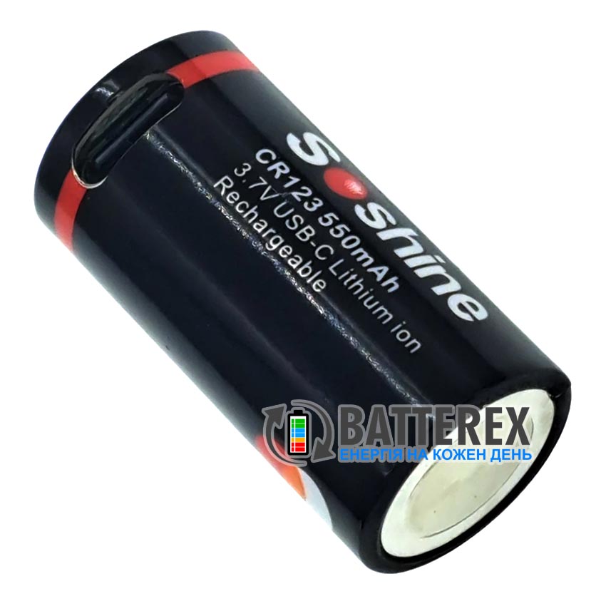 Акумулятор Li-ion 16340 CR123A Soshine 550mah 3.7V Protected із захистом та вбудованою зарядкою від USB Type-C