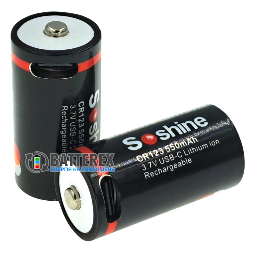 16340 CR123A Soshine 550mah 3.7V Protected USB Type-C