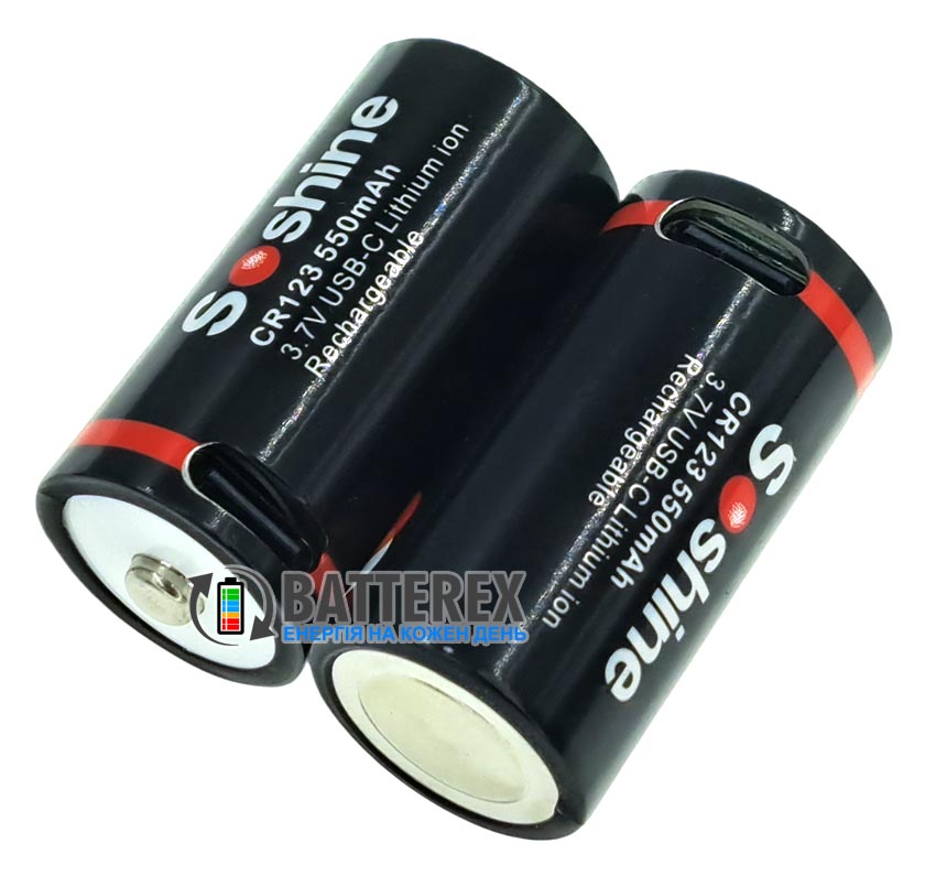 16340 CR123A Soshine 550mah 3.7V Protected USB Type-C