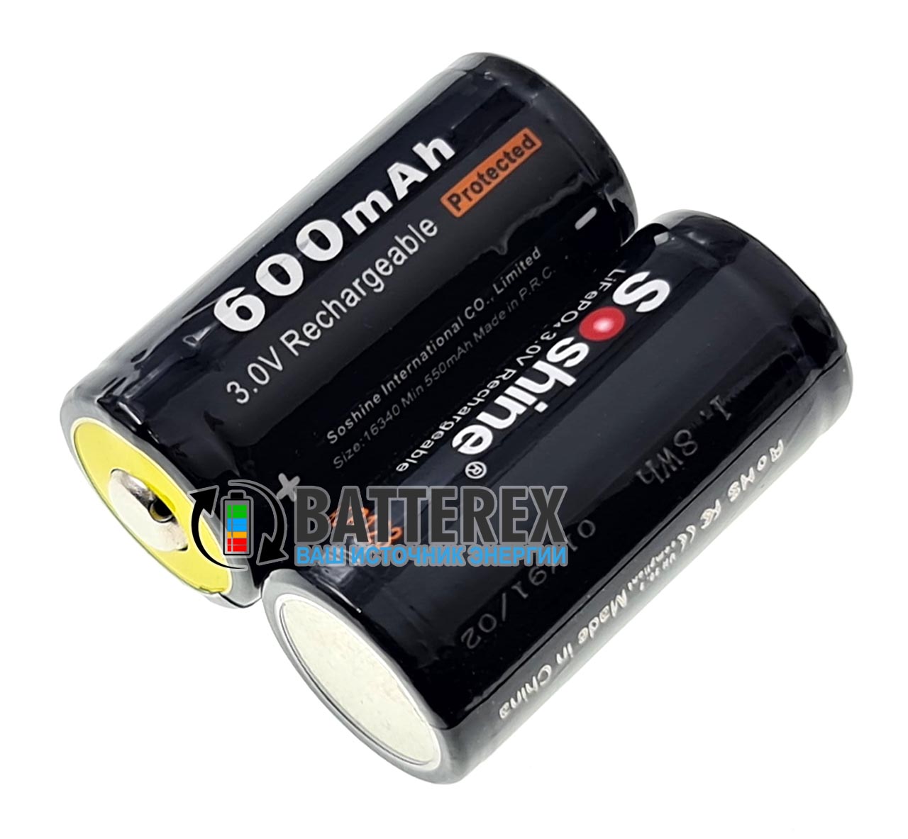 16340 RCR123 Soshine 600mah LiFePO4 3.0V Protected