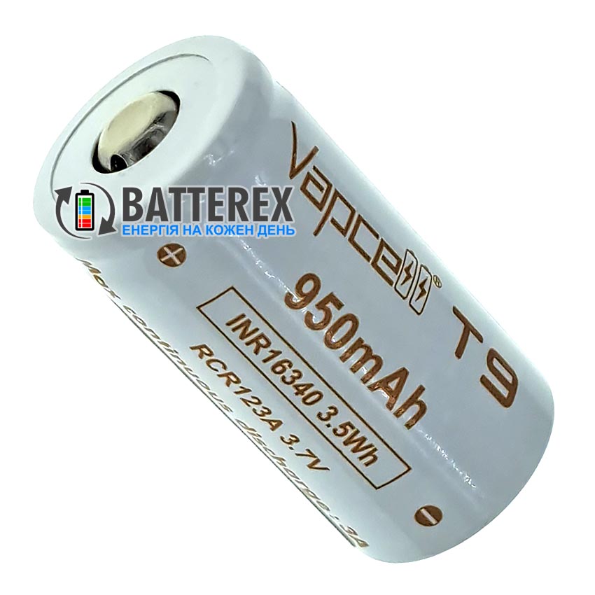 16340 CR123A RCR123A Vapcell T9 950mah 3.7V 3A