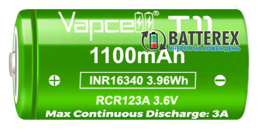 16340 CR123A RCR123A Vapcell T11 1100mah 3.7V 3A