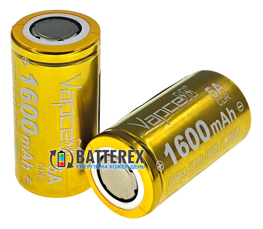 Аккумулятор 18350 Li-ion максимальной ёмкости Vapcell H16 INR 1600mah 3.6V 5A