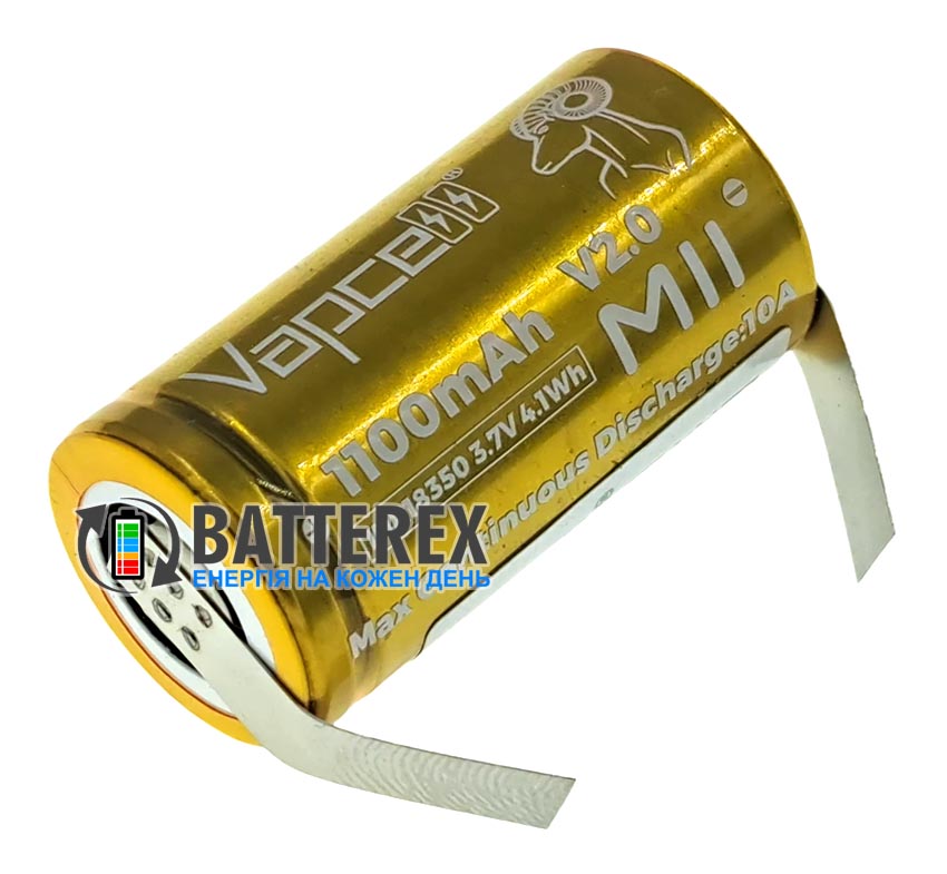 18350 Vapcell INR M11 V2.0 1100mah 3.6V 10A под пайку