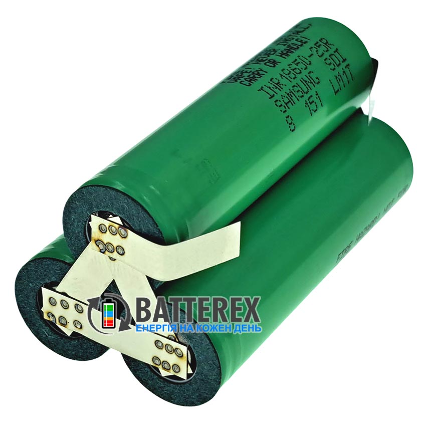 Збірка 3P1S трикутна 3.6-4.2V 7500mah із 3х акумуляторів 18650 Samsung INR 25R 2500mah 20A