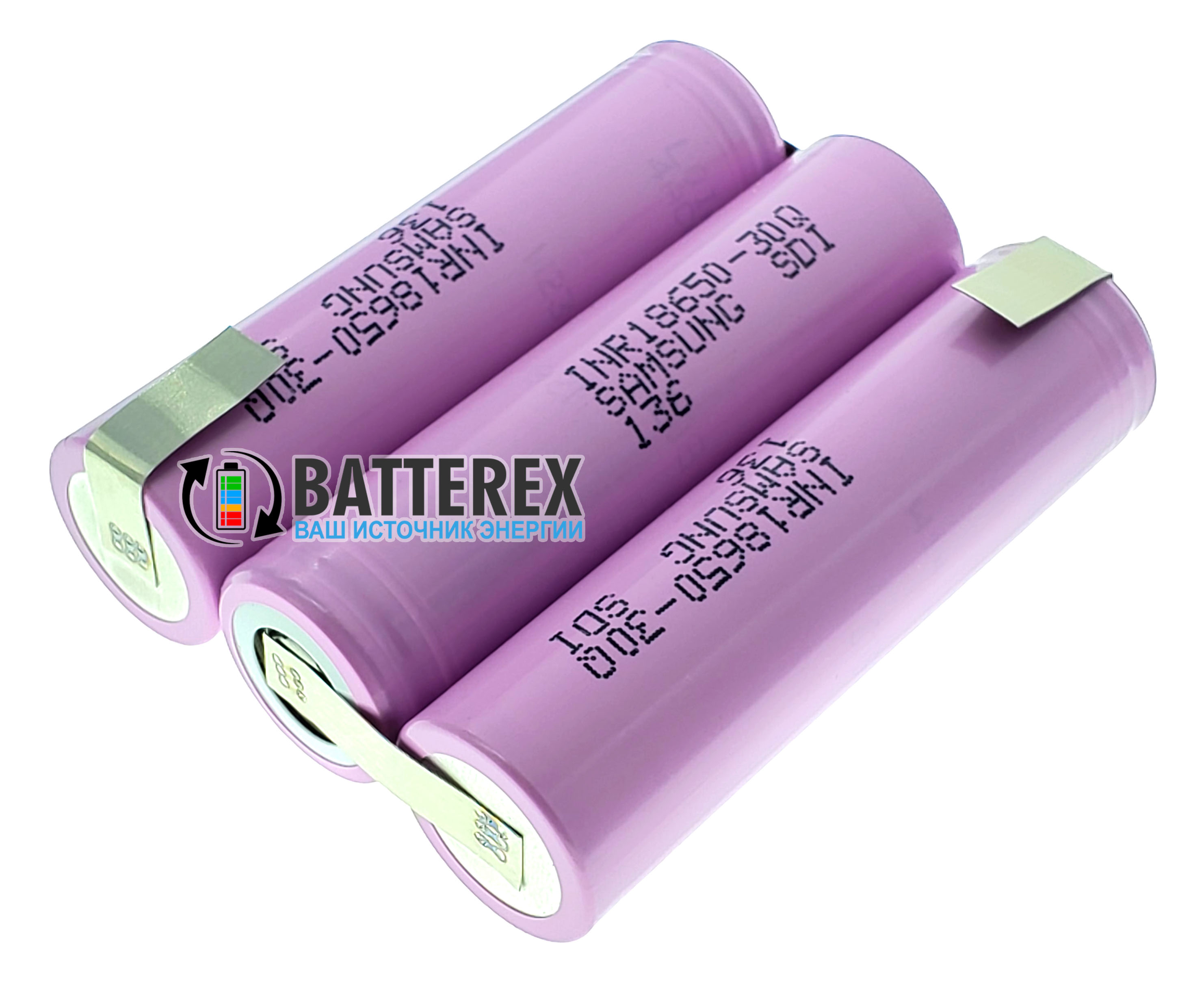 Сборка 3S 11.1-12.6V 15A 3000mah из 3х аккумуляторов 18650 Samsung 30Q для шуруповёрта (плоская)