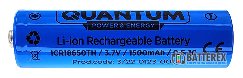 18650 Quantum ICR18650 1500mAh 3.7V 2A Button Top